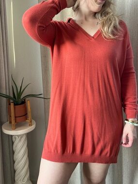 Threadbare Orange V-Neck Polo Dress Knit Long Sleeve Mini Dress Women's Size 4